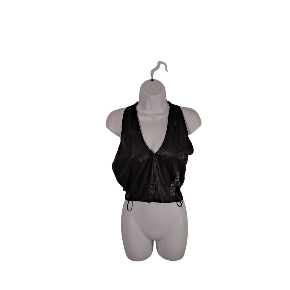 Lucy Paris Women's Faux Leather Halter Top Size M Black Tie Neck Closure